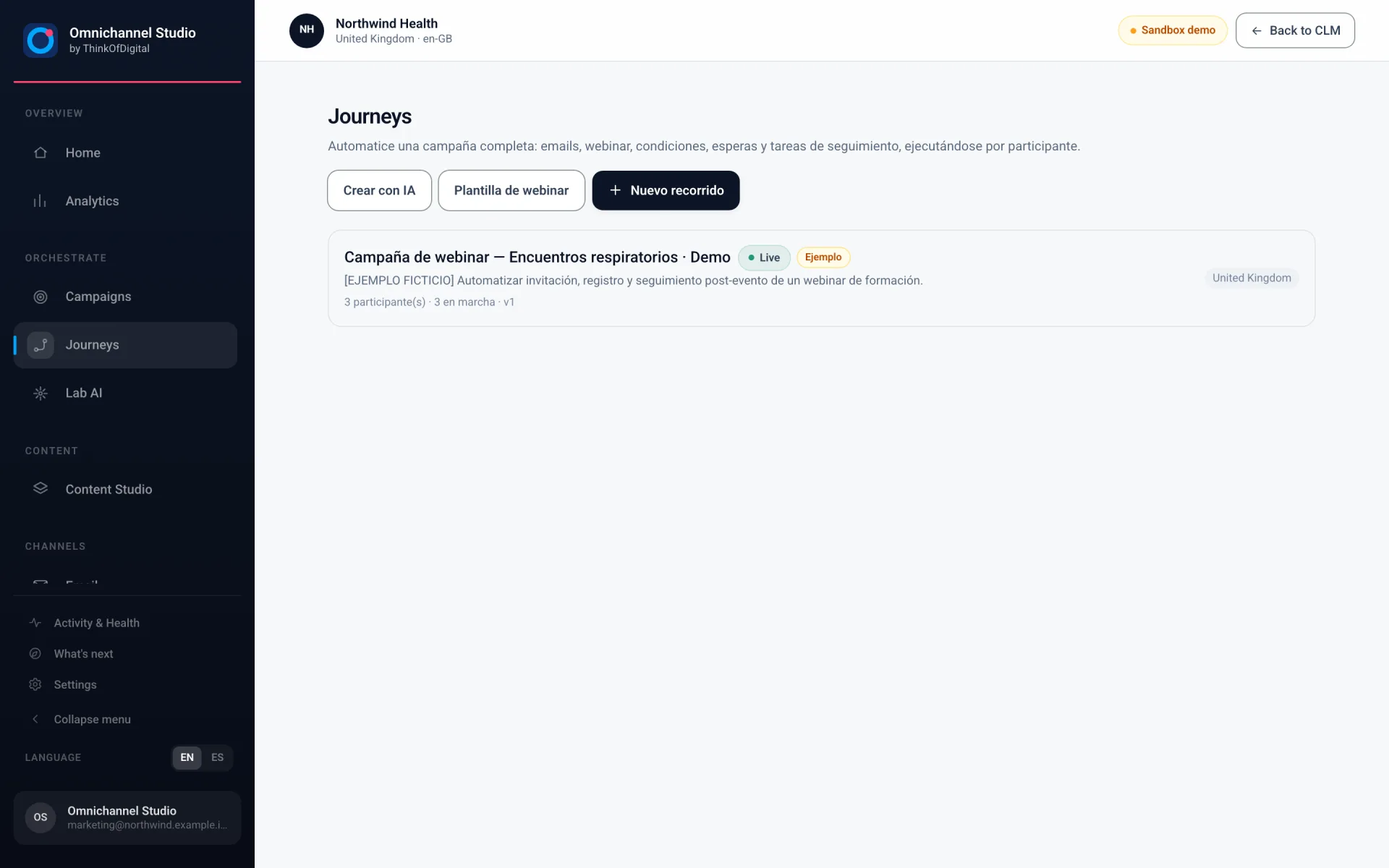 Recorridos activos en Omnichannel Studio (demostración)